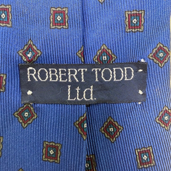 Robert Todd Ltd Mens Blue Silk Geometric Pattern Tie Classic Necktie