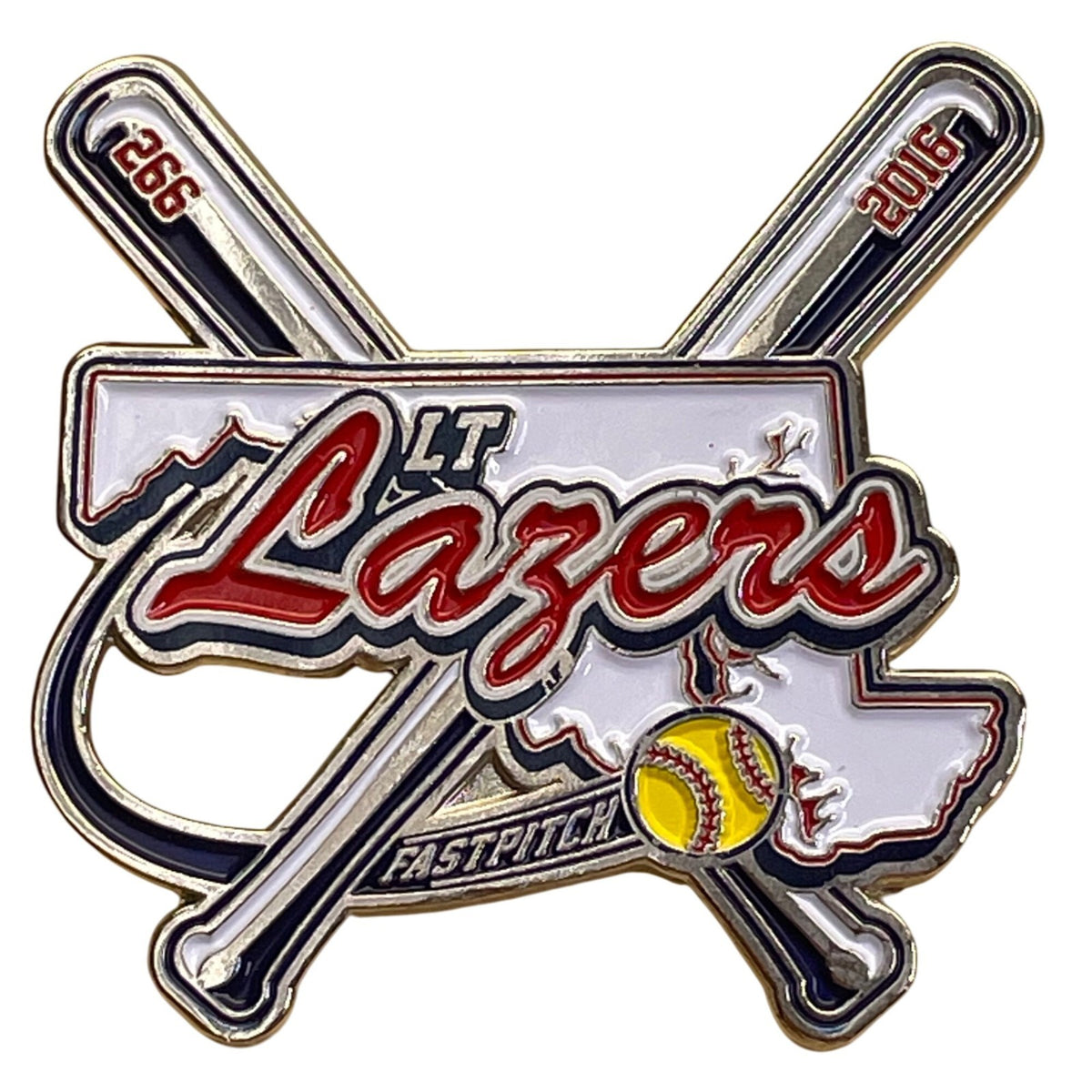 LT Lazers Fastpitch Softball Trading Pin 2016 Collectible Crossed Bats Design