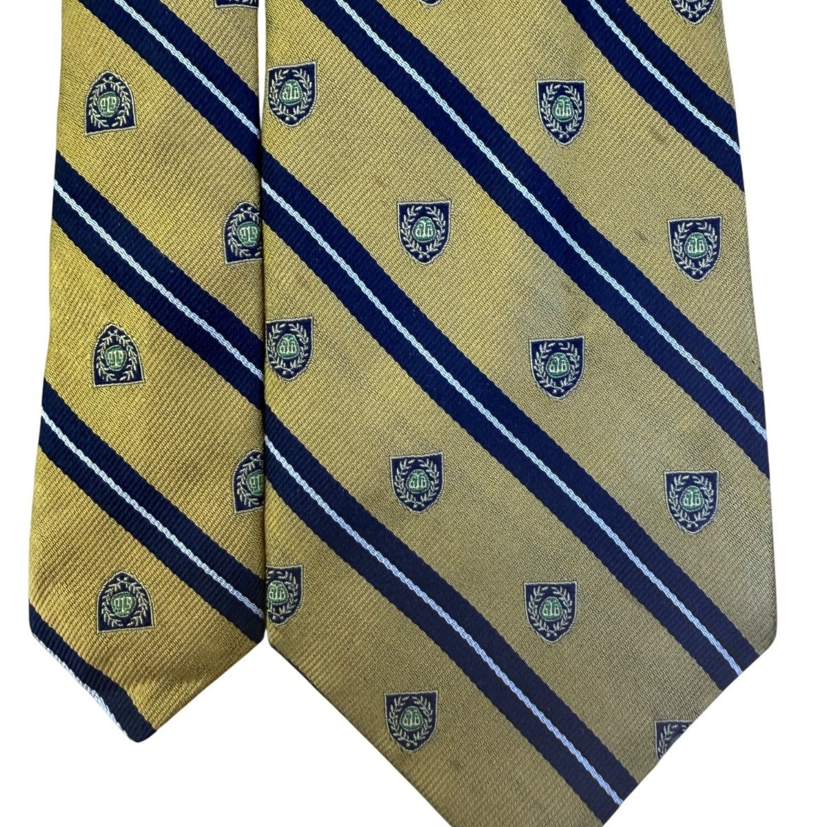 Brooks Brothers Mens Yellow & Blue Silk Striped Shield Pattern Tie