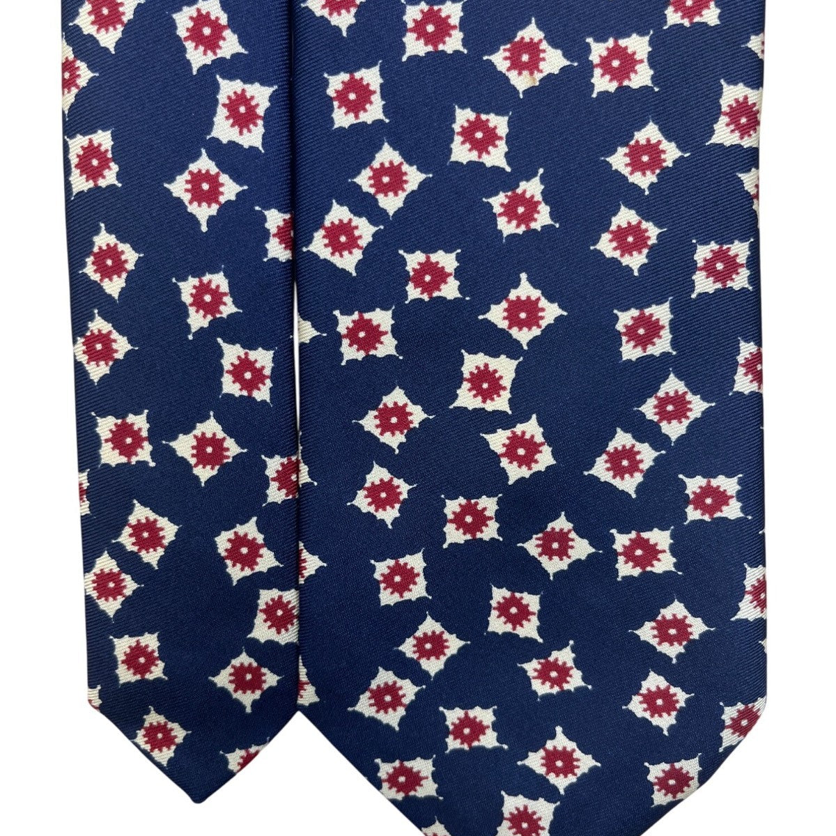 Vintage Brooks Brothers Mens Navy All Silk Tie Red White Geometric Floral Patter
