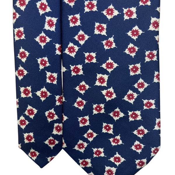 Vintage Brooks Brothers Mens Navy All Silk Tie Red White Geometric Floral Patter
