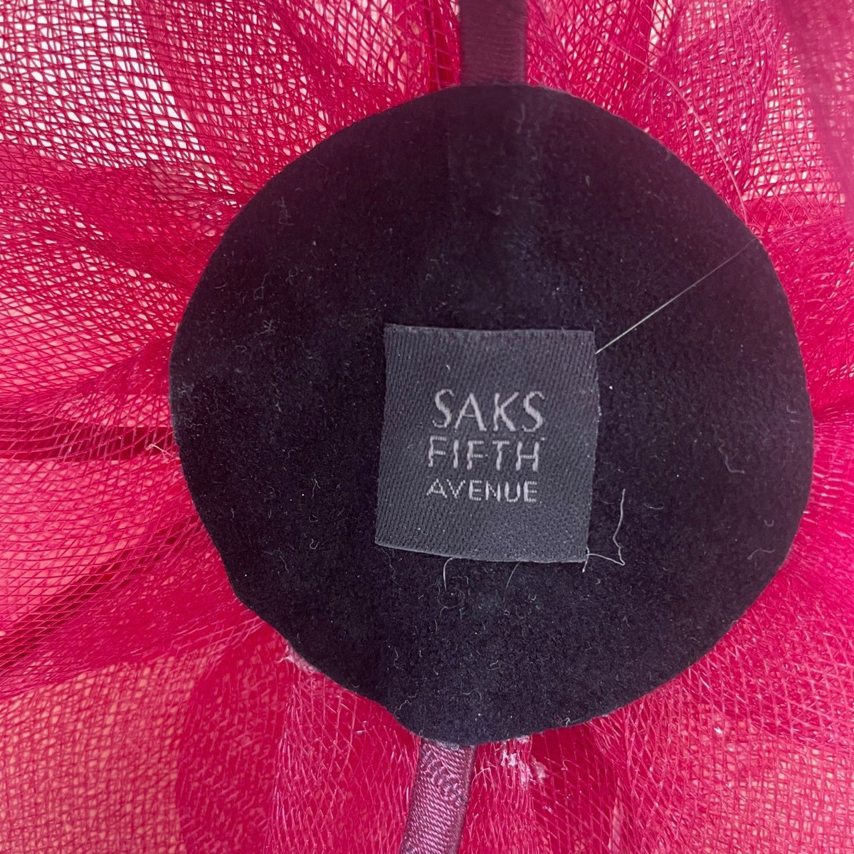 Saks Fifth Avenue Women Red Mesh Fascinator With Feathers Elegant Headwear