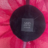 Saks Fifth Avenue Women Red Mesh Fascinator With Feathers Elegant Headwear