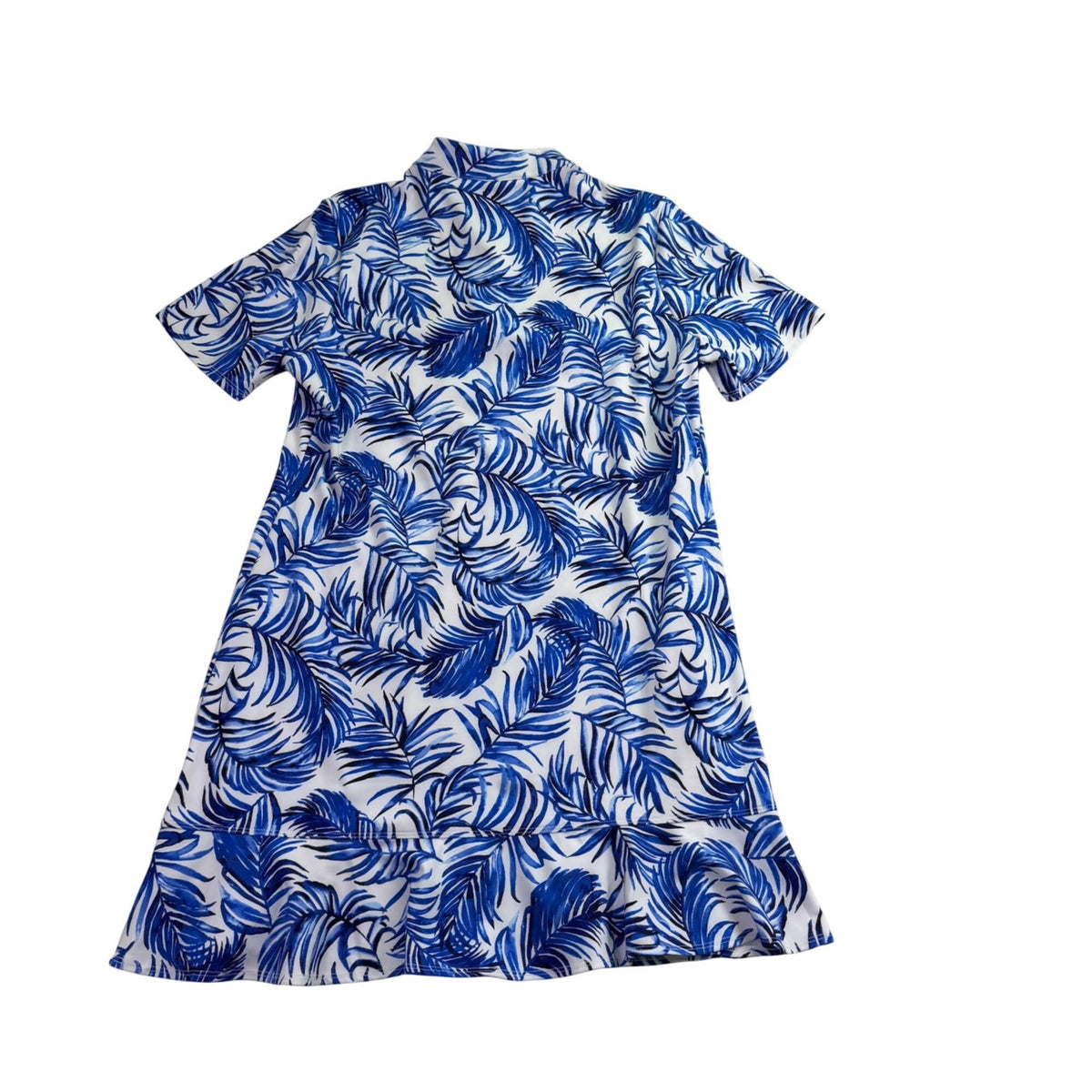 Tommy Bahama Womens Blue & White Dress Short Sleeve Zip Front Leaf Print Sz XL  