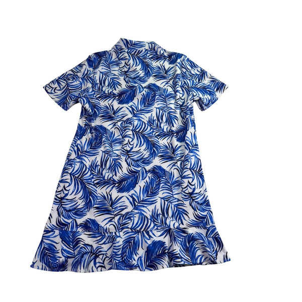 Tommy Bahama Womens Blue & White Dress Short Sleeve Zip Front Leaf Print Sz XL  