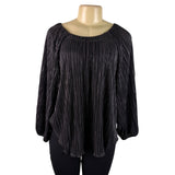 Chicos Womens Black Pleated Long Sleeve Blouse Relaxed Fi tSize 2 US L