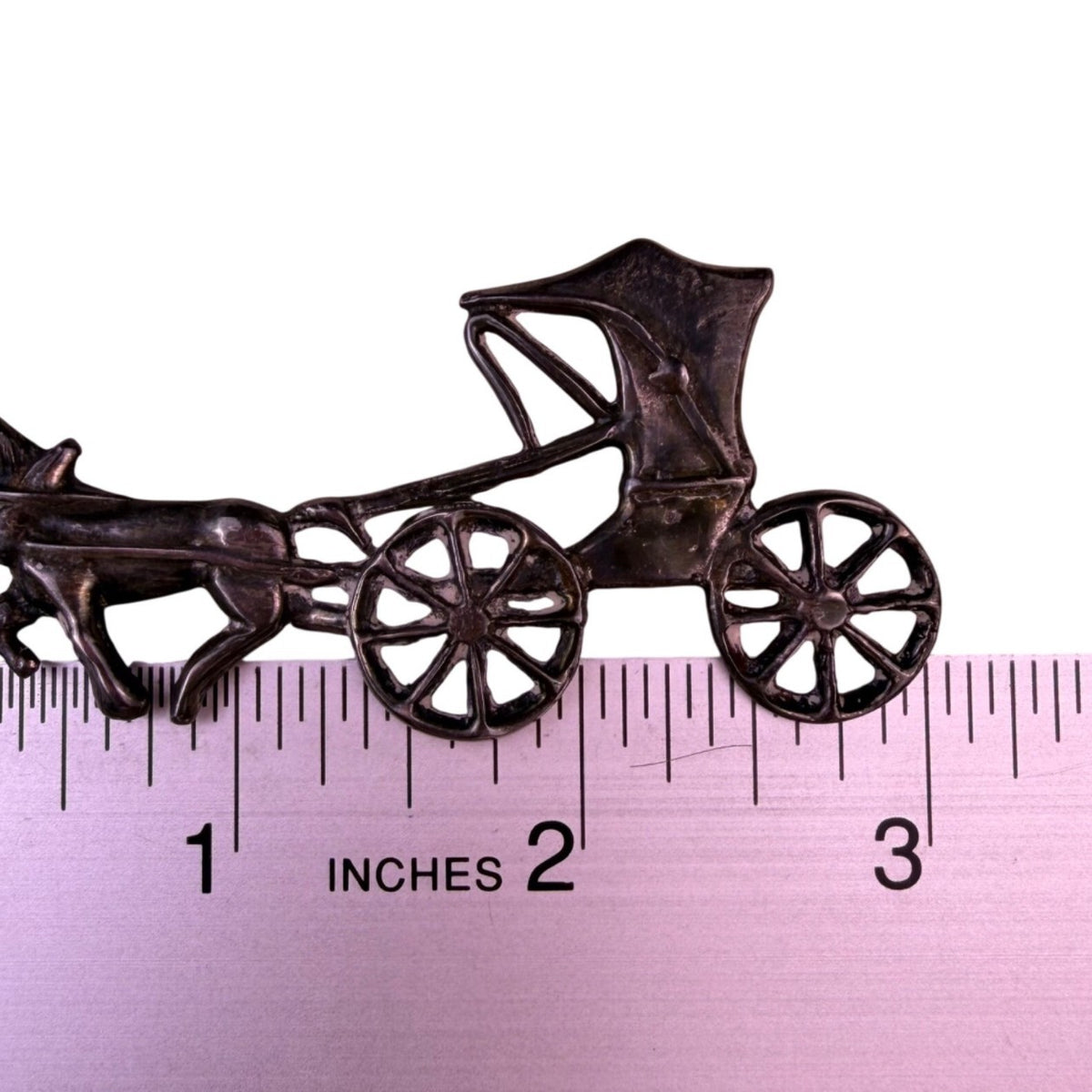 Vintage Sterling  Silver Tone Horse & Carriage Brooch Pin Jewelry
