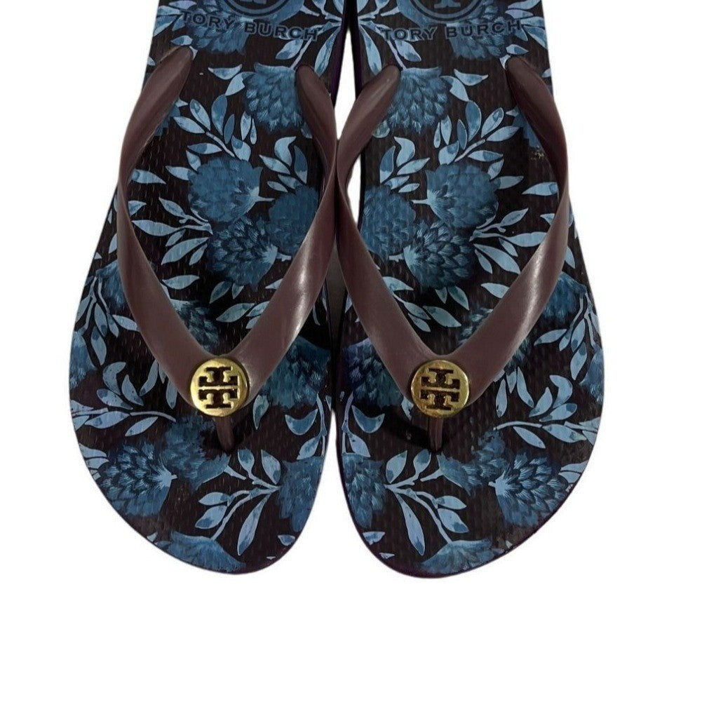 Tory Burch Women's Purple Leaves Print Sandals Sz S
