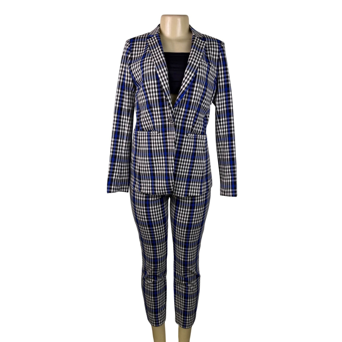 Banana Republic Womens Blue Black Plaid Pants Suit - Blazer & Slim Fit Sz 4 & 6