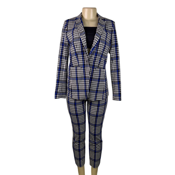 Banana Republic Womens Blue Black Plaid Pants Suit - Blazer & Slim Fit Sz 4 & 6