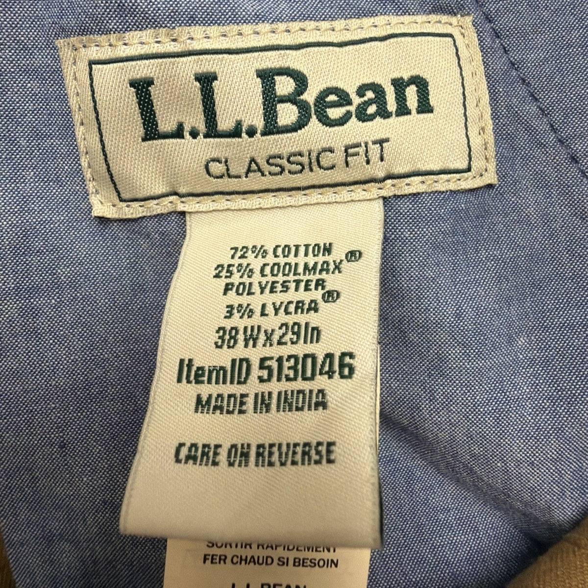 L.L.Bean Mens Khaki Coolmax Classic Fit Pants Comfortable Durable Sz 38Wx29L
