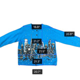 Design Options Womens Blue Button-Up Sequin Cardigan Skyline Embellished Sz L