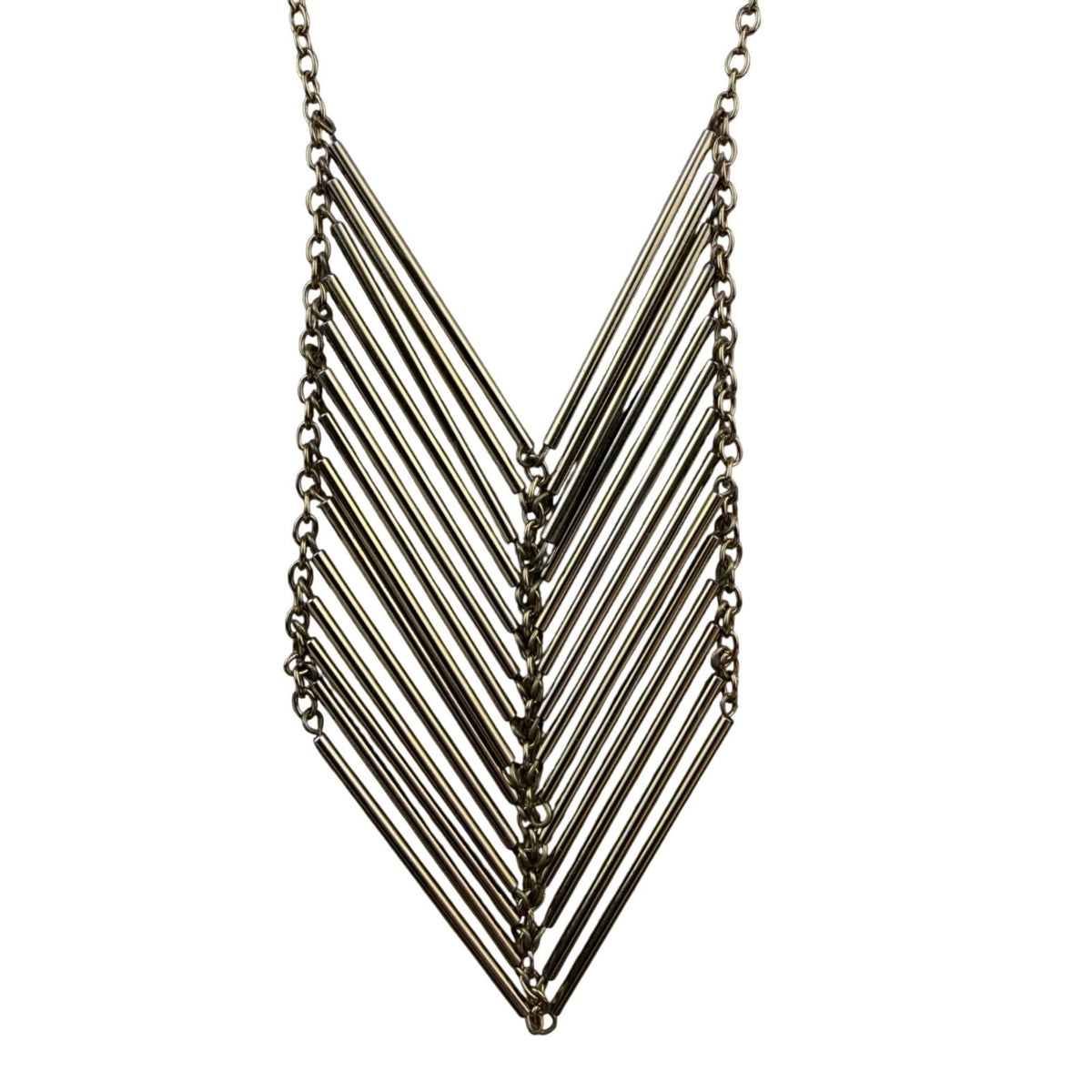 Long Gold Tone Chevron Necklace Womens Metallic Tubes Adjustable Chain