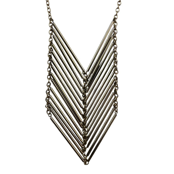 Long Gold Tone Chevron Necklace Womens Metallic Tubes Adjustable Chain