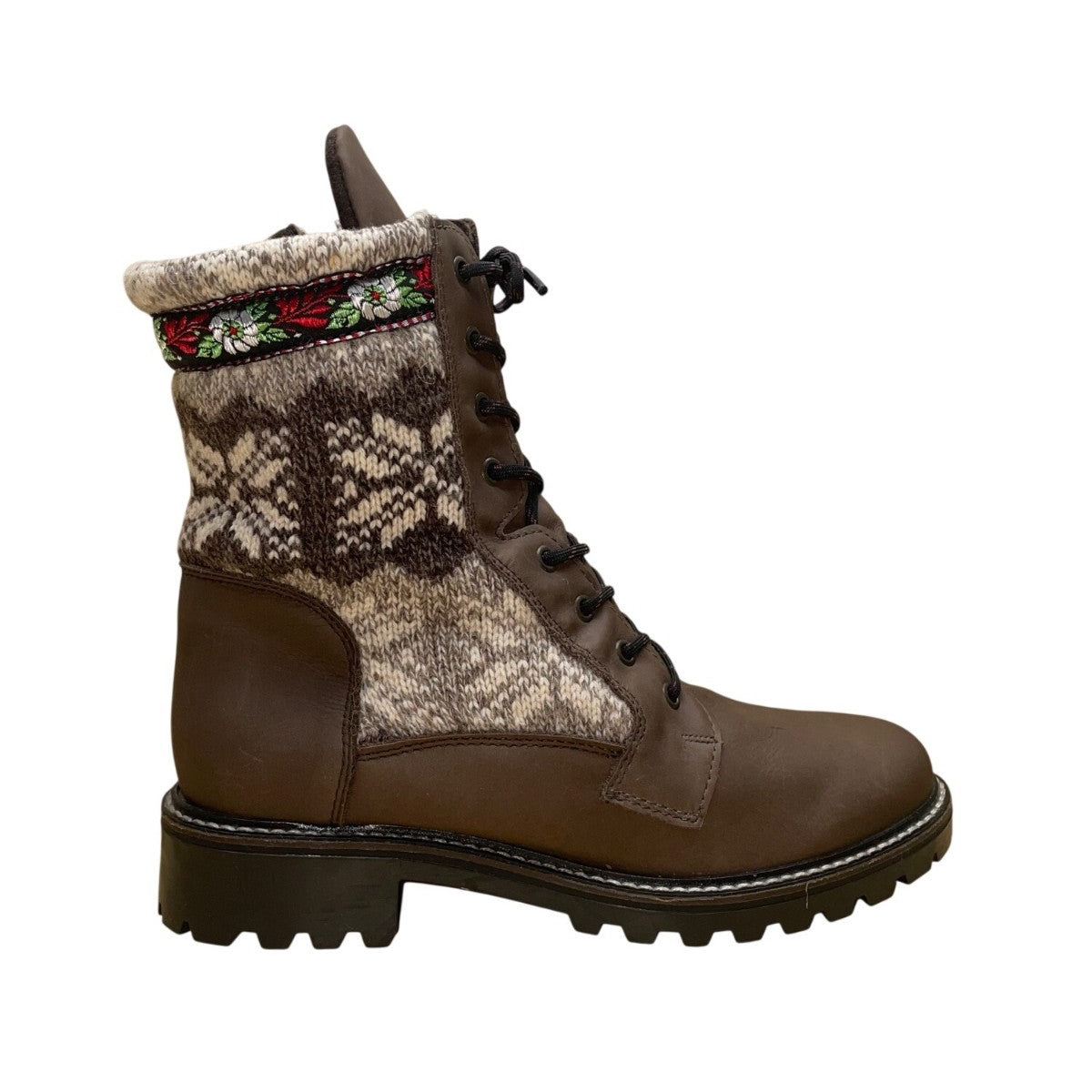 Martino Women’s Brown Leather Knit Pattern Lace-Up Doubletex Winter Boots Sz 11