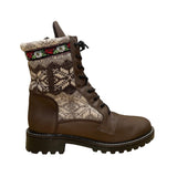 Martino Women’s Brown Leather Knit Pattern Lace-Up Doubletex Winter Boots Sz 11