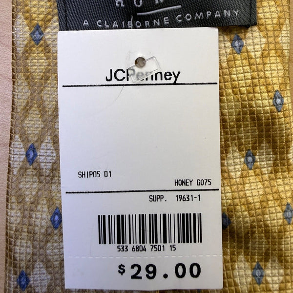 Crazy Horse Mens Gold & Blue Printed 100% Silk Tie Diamond Pattern