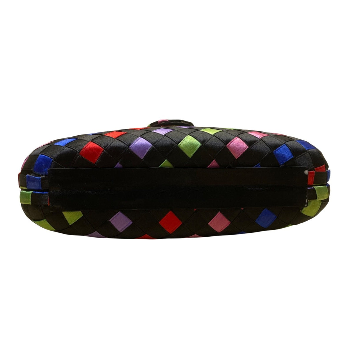 Women’s Black Multicolor Woven Satin Clasp Closure  Crossbody Purse Bag