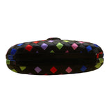 Women’s Black Multicolor Woven Satin Clasp Closure  Crossbody Purse Bag
