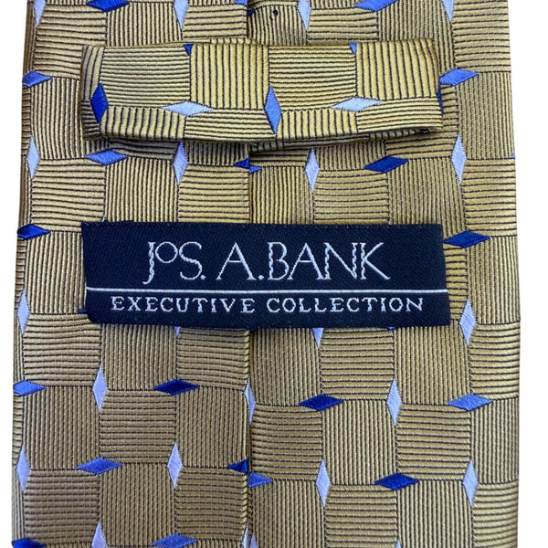 Jos. A. Bank Mens Yellow & Blue 100% Silk Handmade Geometric Print Necktie