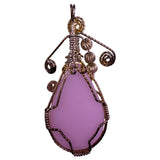 Wire-Wrapped Womens Pink Rose Quartz Pendant Various Metal Swirls Curved Design