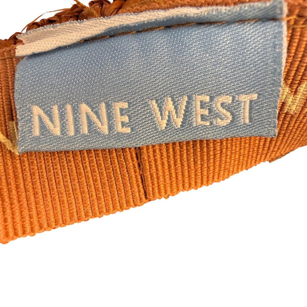 Nine West Womens Brown Straw Sun Hat With Beaded Band Wide Brim Beach Accessory