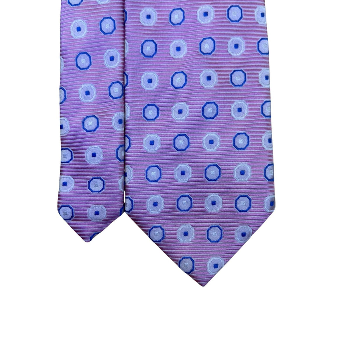 Hugo Boss Mens Pink & Blue Silk Geometric Pattern Tie Made In Italy Classic