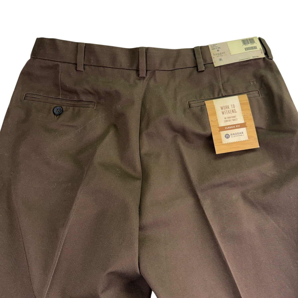 Haggar Mens Brown Pants Classic Fit Flat Front Sz 36W X 30L - New