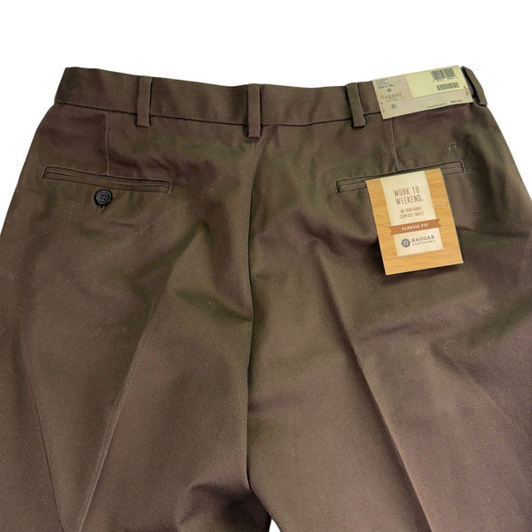 Haggar Mens Brown Pants Classic Fit Flat Front Sz 36W X 30L - New