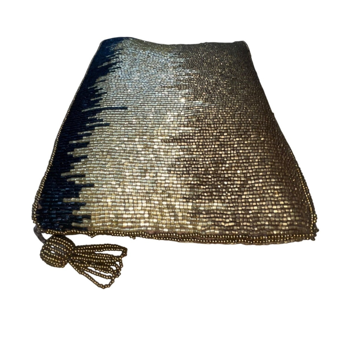 Handmade Women’s Black & Gold Beaded Tassel Zippered Clutch Bag