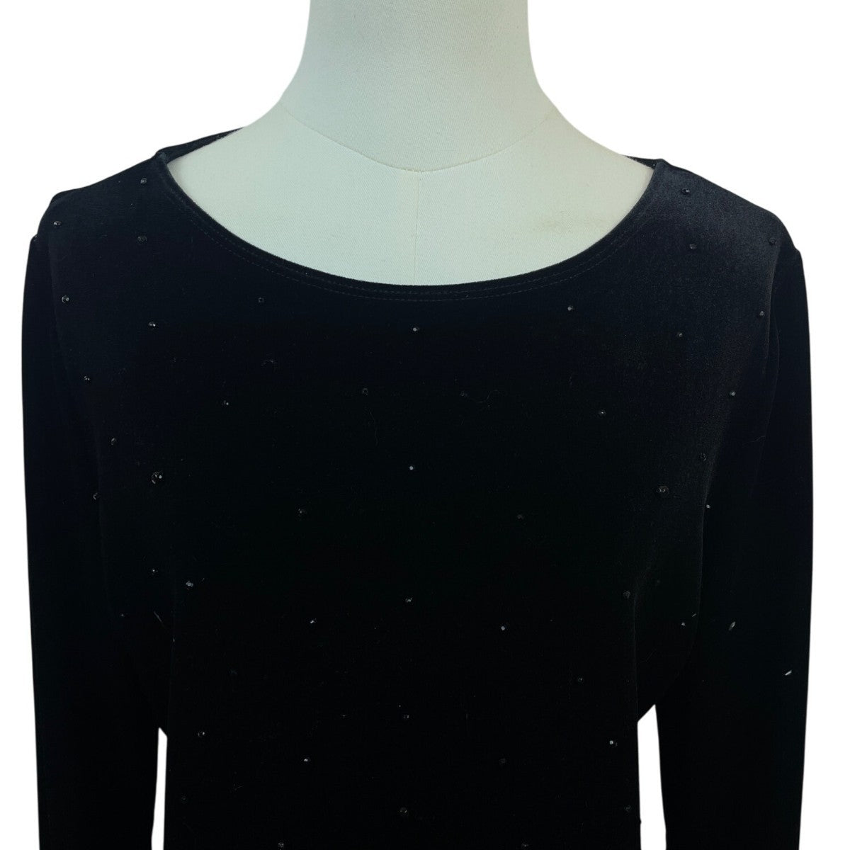 Chicos Travelers Black Velvet Beaded Long Sleeve Top Size 1 (8/10)