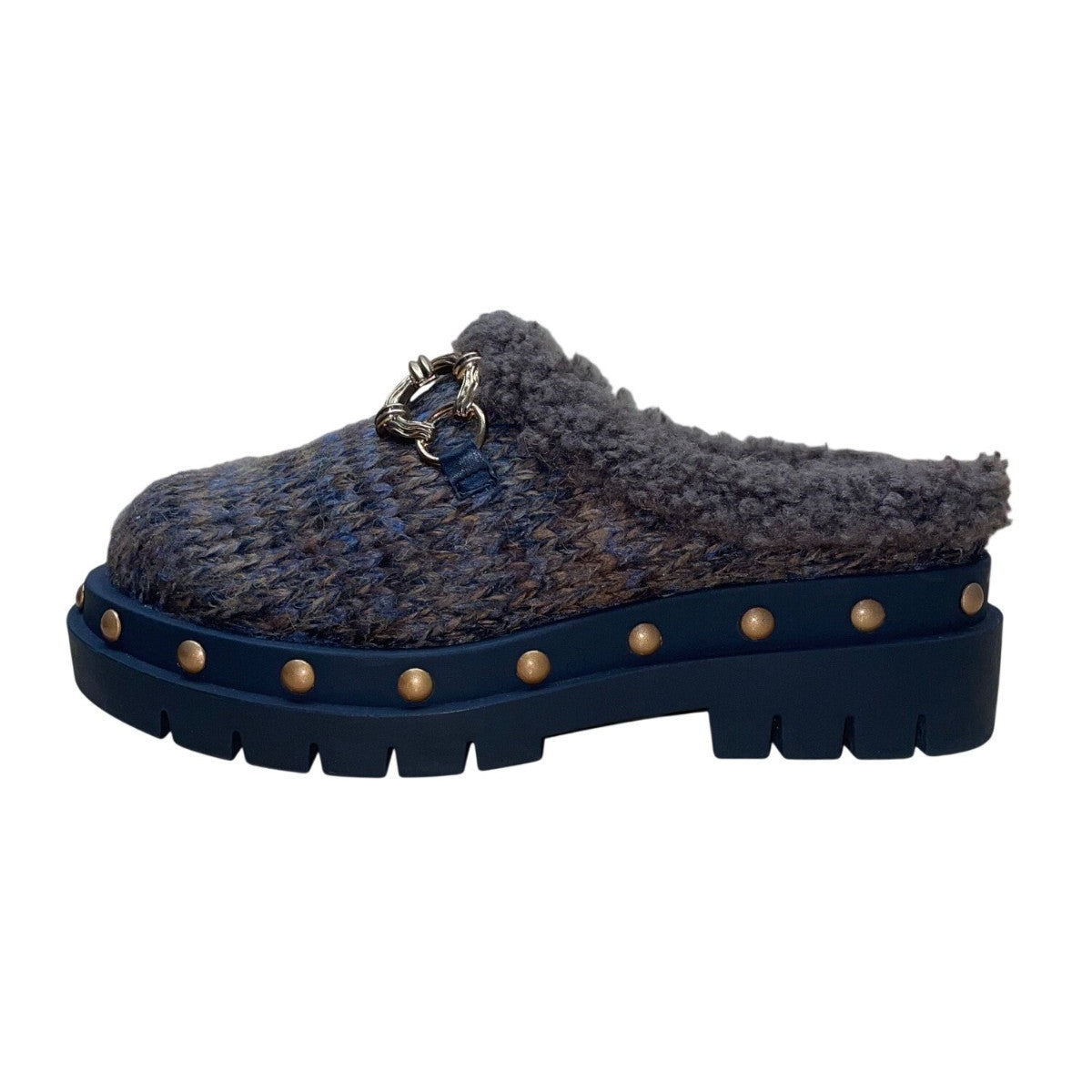 Circus By Sam Edelman Women’s Brown & Blue Faux Wool Cozy Studded Mule Clogs Siz