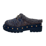 Circus By Sam Edelman Women’s Brown & Blue Faux Wool Cozy Studded Mule Clogs Siz
