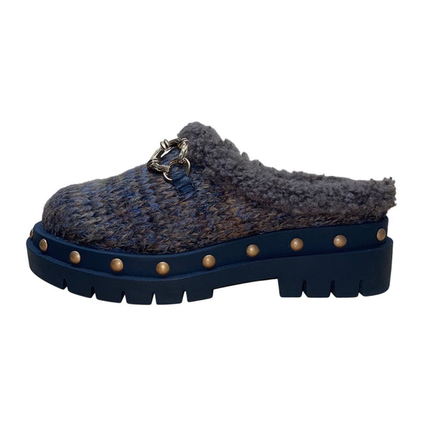 Circus By Sam Edelman Women’s Brown & Blue Faux Wool Cozy Studded Mule Clogs Siz