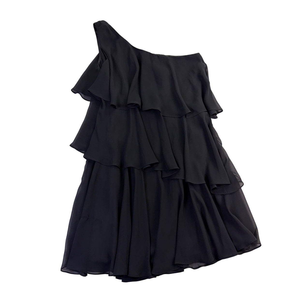Calvin Klein Womens Black One-Shoulder Ruffle Layered Dress With Beaded Detail