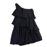 Calvin Klein Womens Black One-Shoulder Ruffle Layered Dress With Beaded Detail