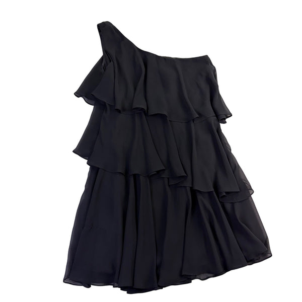 Calvin Klein Womens Black One-Shoulder Ruffle Layered Dress With Beaded Detail