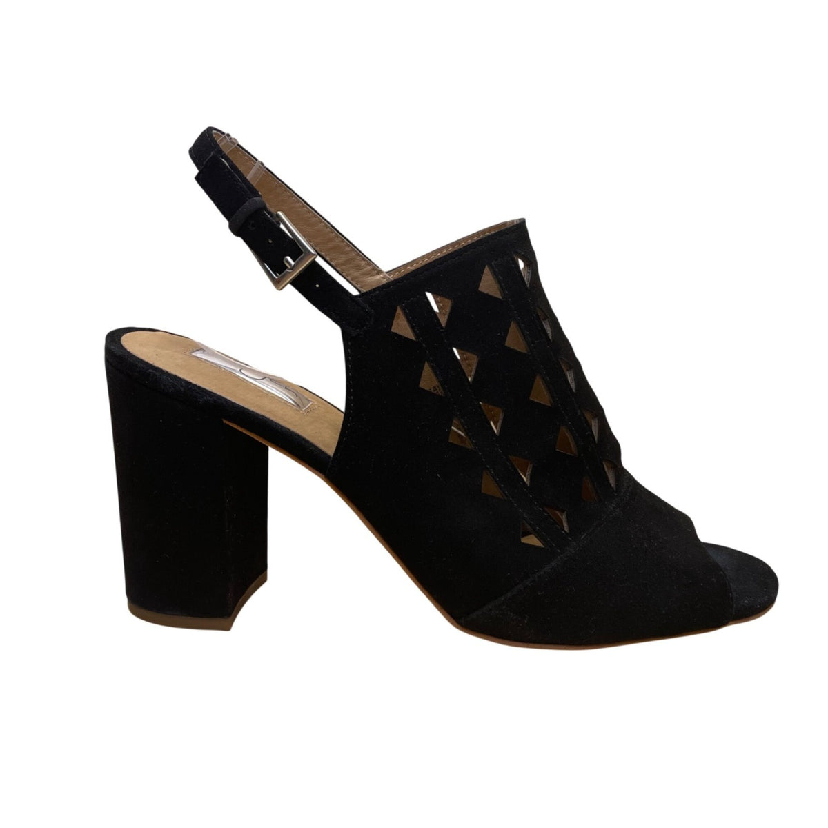Halogen Women’s Black Suede Cutout Slingback Chunky Heel Sandals Size 10M