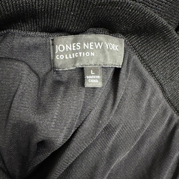 Jones New York Womens Black Pleated Midi Skirt Elegant Ribbed Knit Size L