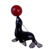 Kenneth Jay Lane Womens Enamel Seal Brooch Rhinestones Interchangeable Balls