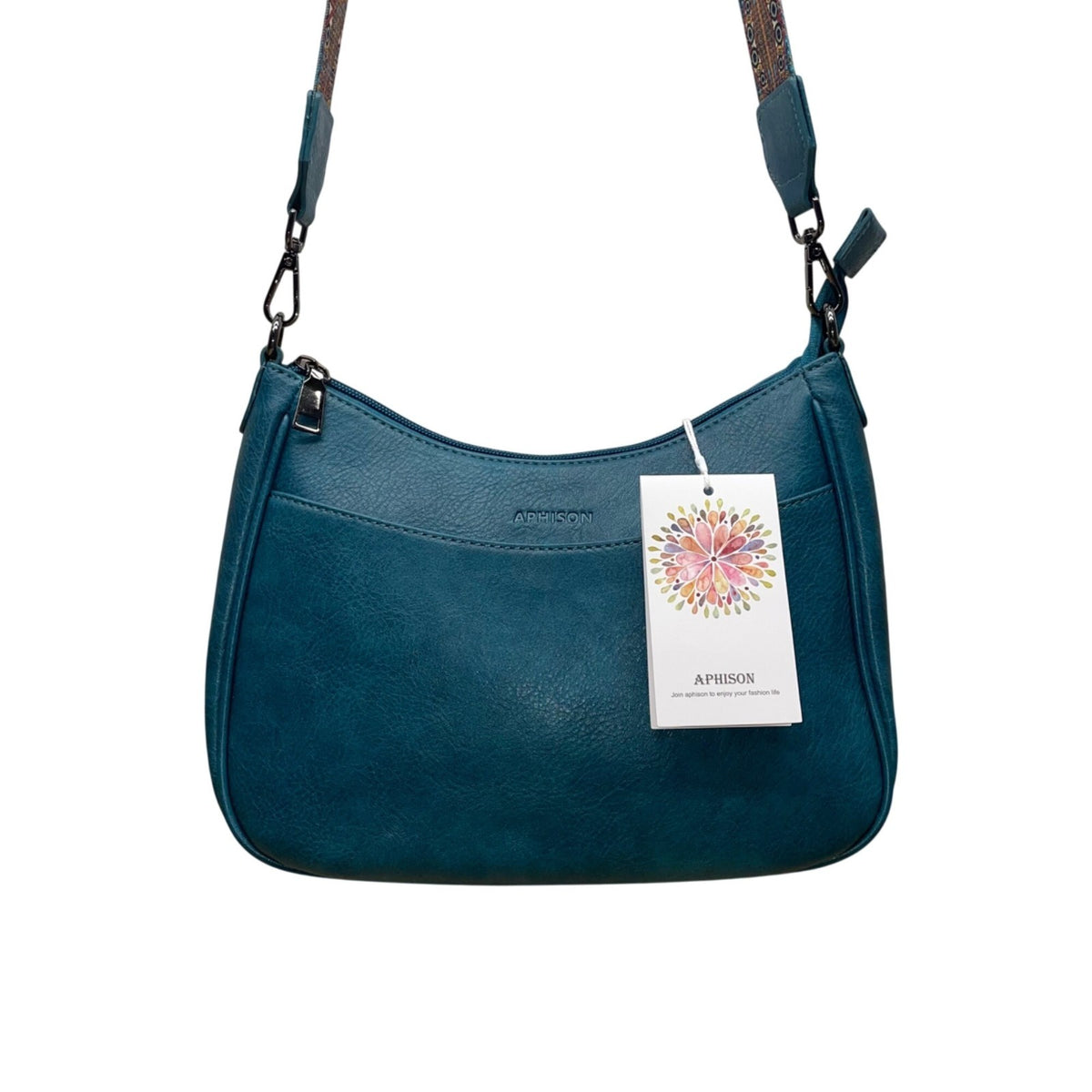 Aphison Women’s Blue Vegan Leather Adjustable Strap Zip Closure Shoulder Bag