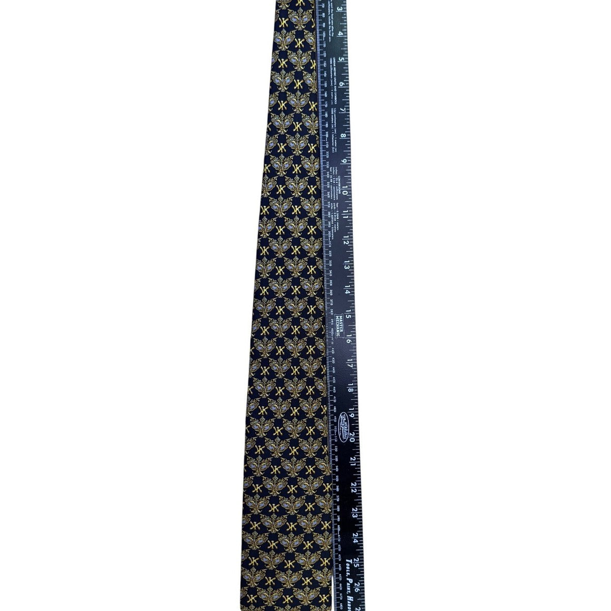 Korloff Mens Navy & Gold Silk Necktie Patterned Made In France Stylish Accessory
