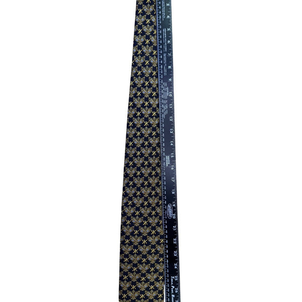 Korloff Mens Navy & Gold Silk Necktie Patterned Made In France Stylish Accessory
