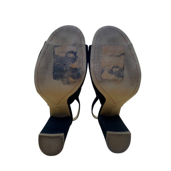 Halogen Women’s Black Suede Cutout Slingback Chunky Heel Sandals Size 10M
