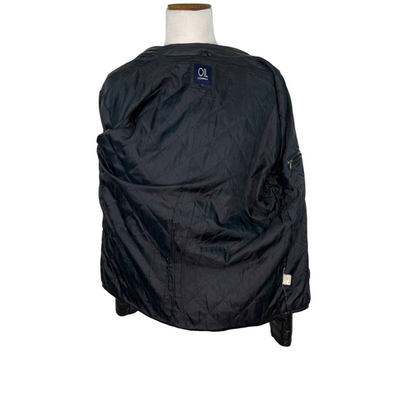 Oil Company Mens Black Leather Jacket With Front Zip & Side Pockets Size L