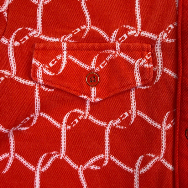 Talbots Womens Orange Chain-Print Long-Sleeve Collared Shirt Sz XS
