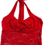Reoria Womens Red Lace Halter Top Sheer Floral Tie-Neck Camisole Size M