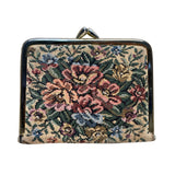 Vintage Womens Floral Tapestry Gold Metal Frame Triple Magnification Dual Mirror
