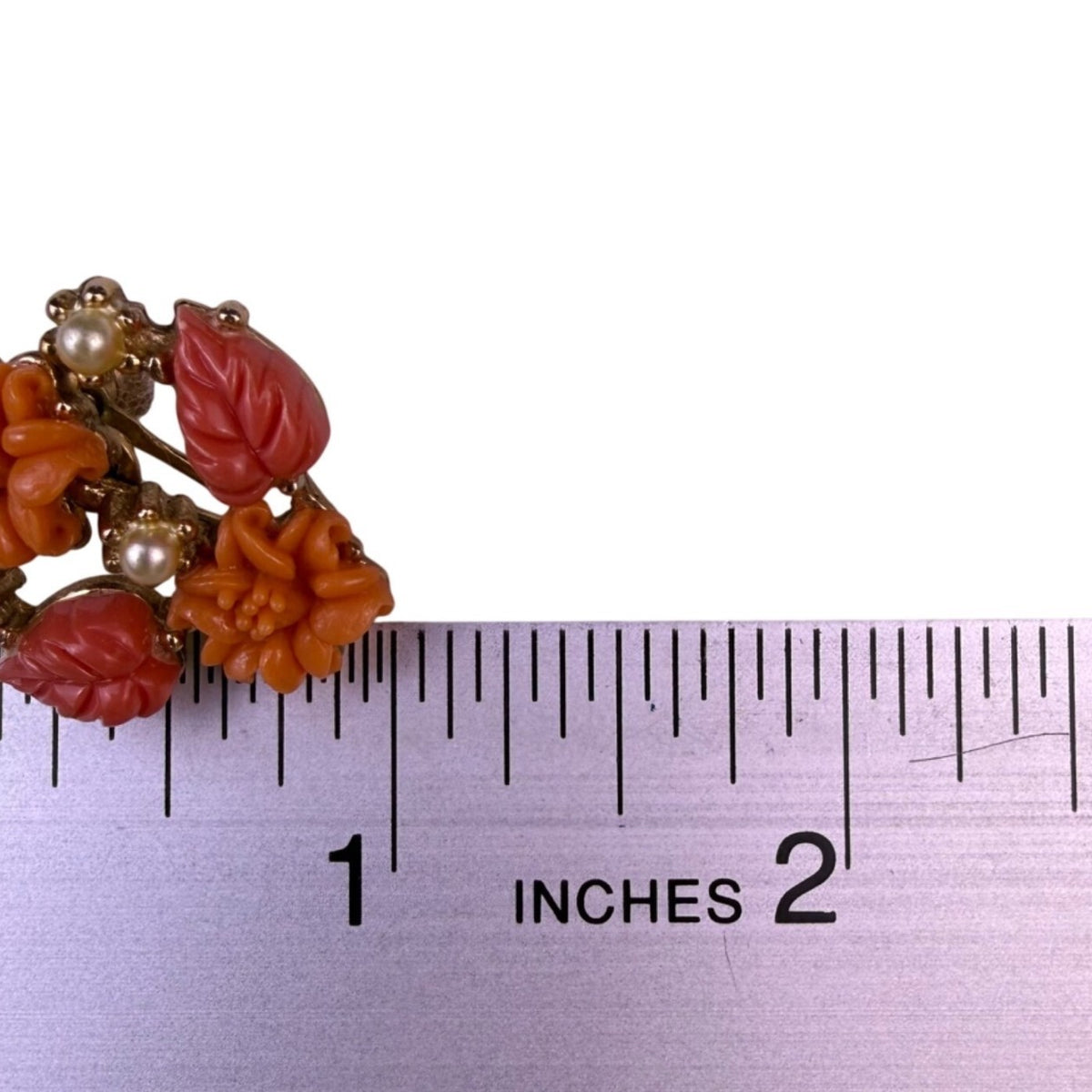 Vintage Womens Orange & Red Celluloid Floral Screw Back Earrings