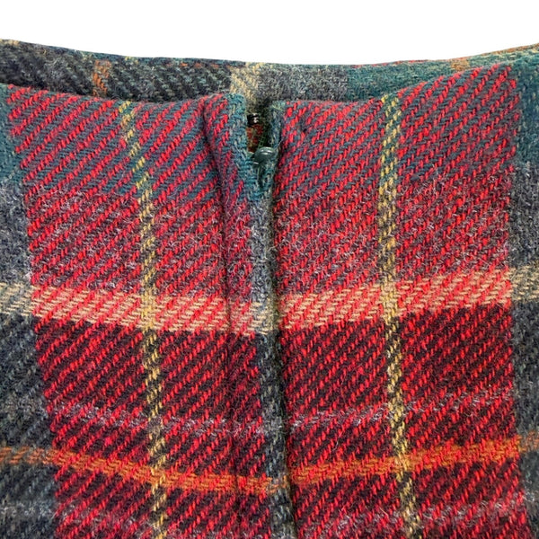 Talbots Womens Red & Green Plaid Wool Midi Skirt Button Accent Size 8 Petite